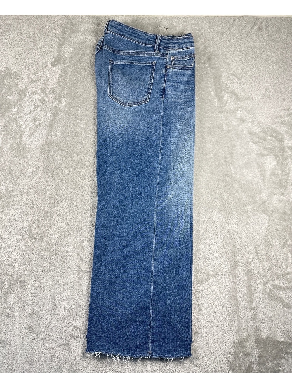 Quince Bella Stretch Wide Leg Jeans Womens 33 High Rise Twilight Blue Fray Plus - Picture 8 of 10